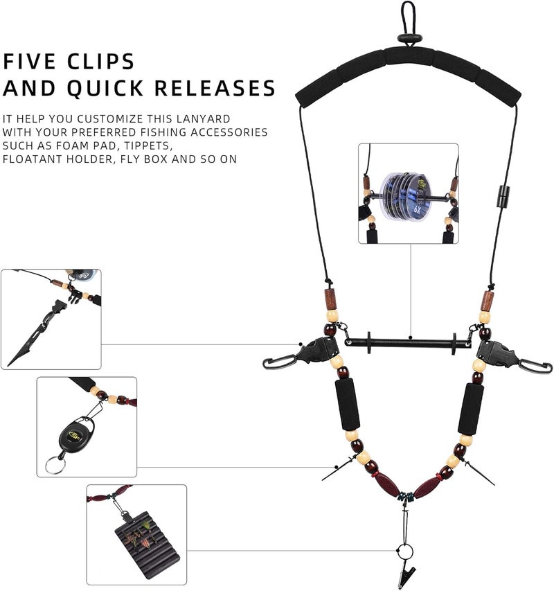 sf. Fly Fishing Lanyard Neck unload/Loaded Necklace Adjustable Tool Holder with Foam Neck Strapfor Include Tippet, Plier, Zinger Retractor, Nippers, Hook Sharpener, Fly Patch, Floatant Bottle Holder - Image 1